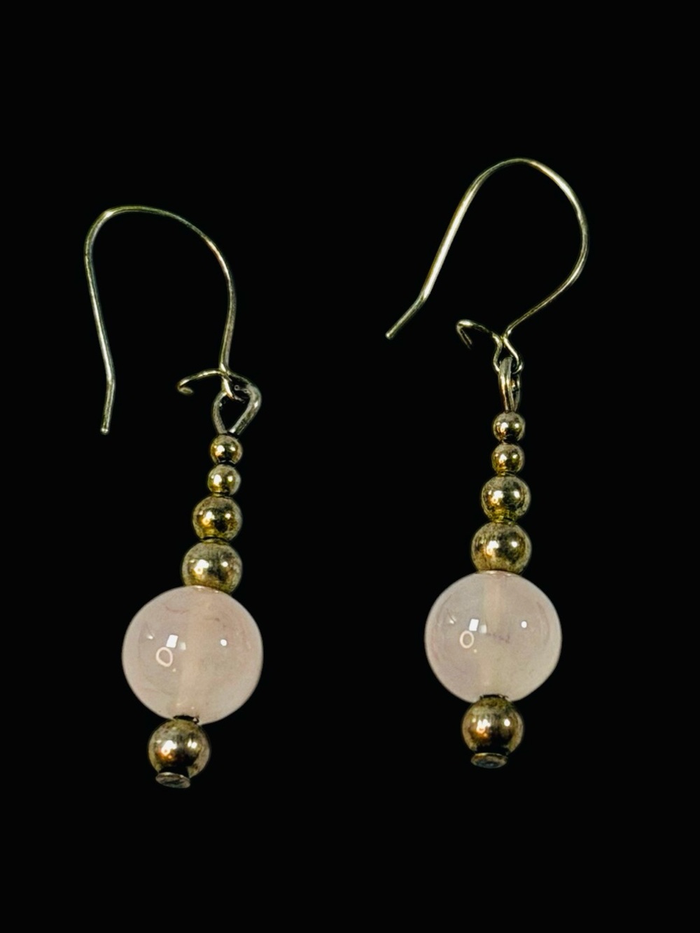 Vintage Sterling Silver 925 Rose Quartz Dangle Drop Beaded Hook Earrings Jewelry
